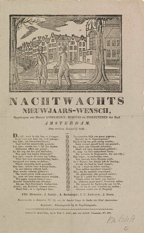 New Year's wish of the Amsterdam night watch for the year 1836, Dirk Wijbrand Tollenaar, 1835 - 1836 Canvas Print