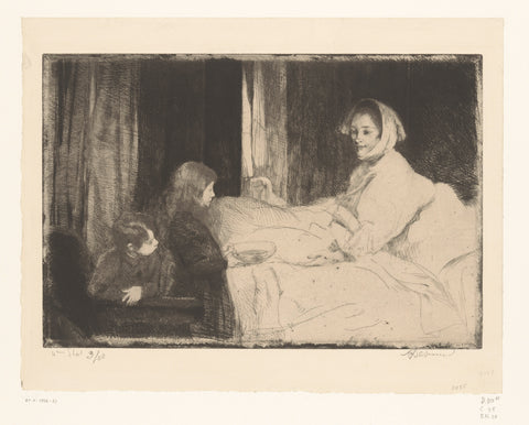 Children at the sickbed of their mother, Albert Besnard, 1859 - 1934 Canvas Print