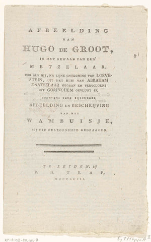 Booklet with a printed description of the flight of Hugo grotius in mason's clothing, 1621, Pieter Hendrik Trap, 1793 Canvas Print