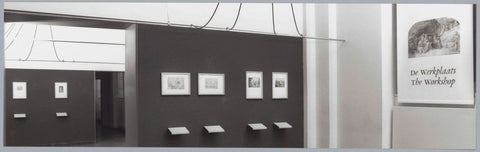 Room with etchings and drawings on panels, on the right hangs a panel with the text: De Werkplaats, c. 1991 - c. 1992 Canvas Print