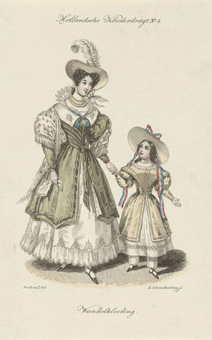 Hollandsche Kleederdragt no. 4: Woman and child in walking clothes, Elisabeth Barbara Schmetterling, 1832 Canvas Print