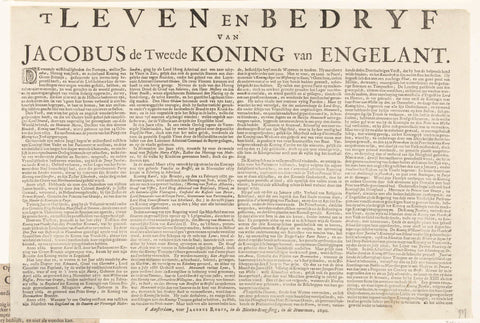 Text sheet accompanying the print of the life and company of King James II of England, 1690, Jacobus Ruby, 1690 Canvas Print