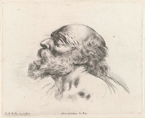 Head of a bald old man with beard, in profile to the left (possibly H. Petrus), Stefano della Bella, 1620 - 1664 Canvas Print