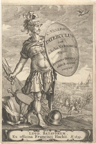 Roman warrior in front of a battlefield, Johannes Hackius, 1659 Canvas Print