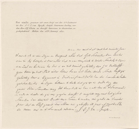 Facsimile of a letter from Jan van Speijk to mr. J. van Glein, 1821, Willem Cornelis van Baarsel, 1831- 1832 Canvas Print