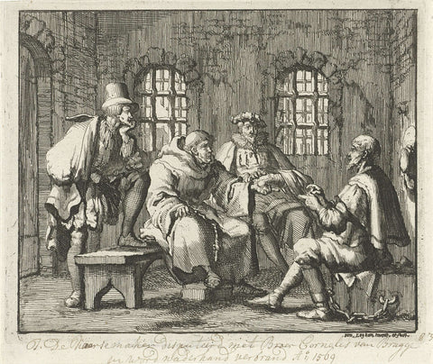 Jacob de Kaarsgieter disputes in the prison in Bruges with Brother Cornelis, 1569, Jan Luyken, 1685 Canvas Print