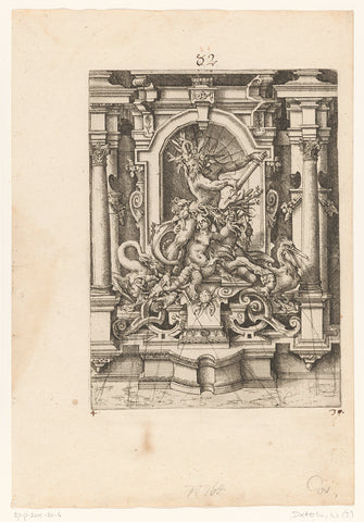 Fantastic fountain with a Triton and a Nereid, Wendel Dietterlin (I), in or before 1595 Canvas Print