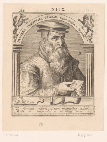 Portrait of Johannes Oporinus, Robert Boissard, 1597 - 1599 Canvas Print