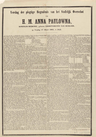 Verslag der plegtige Begrafenis van het Stoffelijk Overschot van H.M. Anna Paulowna, queen-dowager, born Grand Duchess of Russia, on Friday 17 March 1865, in Delft, Van Bonga & Co., 1865 Canvas Print