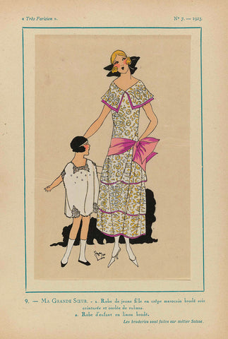 Très Parisien, 1923, No 7: 9.- MA GRANDE SOEUR. - 1. Girl's dress..., anonymous, 1923 Canvas Print