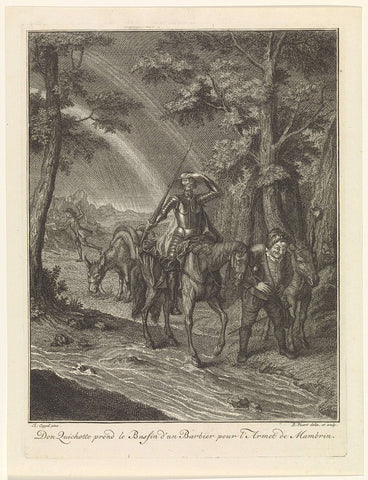 Don Quixote and Sancho Panza on one of their journeys, Bernard Picart, 1732 - 1733 Canvas Print