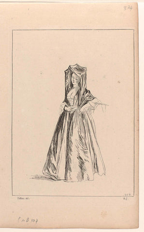 Standing woman, hooded, Benoît Audran (II), 1726 - 1728 Canvas Print