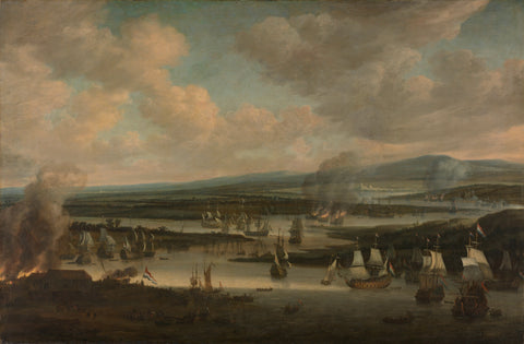 Burning of the English Fleet near Chatham (19-24 June 1667), Willem Schellinks, 1667 - 1678 Canvas Print