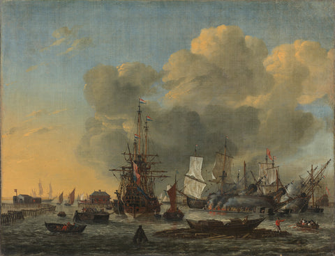 The Caulking of Ships at the Bothuisje on Het IJ in Amsterdam, Reinier Nooms, 1650 - 1668 Canvas Print