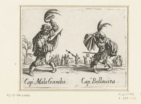 Two street artists as Capitano Mala Gamba and Capitano Bellavita, Jacques Callot, 1621 - 1622 Canvas Print