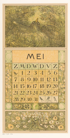 Calendar sheet May with brooding thrush, Theo van Hoytema, 1915 Canvas Print