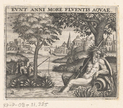 River god sits by the water, Theodor de Bry, 1596 Canvas Print