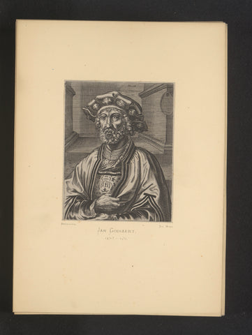 Reproduction of an engraving of a portrait of Jan Gossaert by Johannes Wierix, Joseph Maes, c. 1872 - in or before 1877 Canvas Print