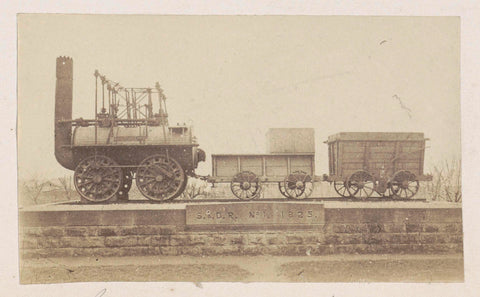 Locomotive with trailers on a pedestal, anonymous, 1878 - 1890 Canvas Print