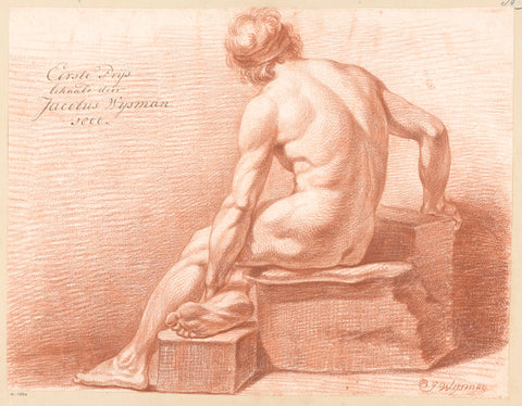 Seated male nude, seen on the back (1st prize 1800), Jacobus Wijsman, 1800 Canvas Print