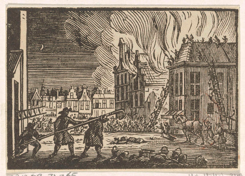 Firefighters extinguish a burning house on a market square in Haarlem, Isaac Vincentsz. van der Vinne, 1675– 1740 Canvas Print