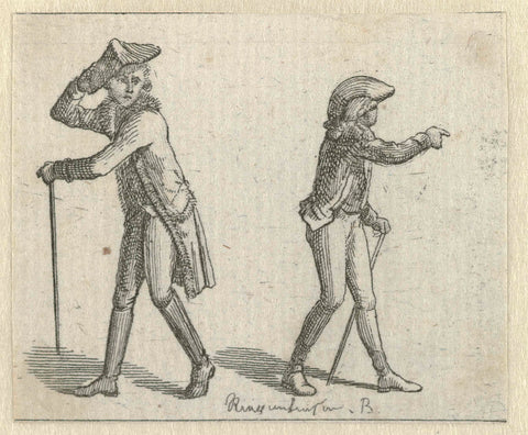 Habillemens the Leipsic. c. 1785-1786: two men with walking stick, Ernst Ludwig Riepenhausen, c. 1785 - c. 1786 Canvas Print