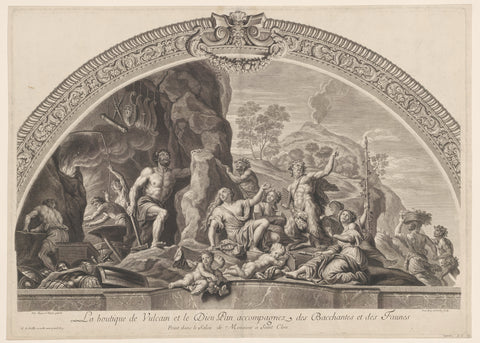 Forge of Vulcan and Pan with followers, Jean Baptiste de Poilly, 1679 - 1728 Canvas Print