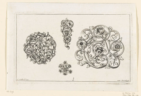 Two large and two small motifs of leaf vines and flowers, Johannes Jacobsz Folkema, c. 1690 - c. 1700 Canvas Print