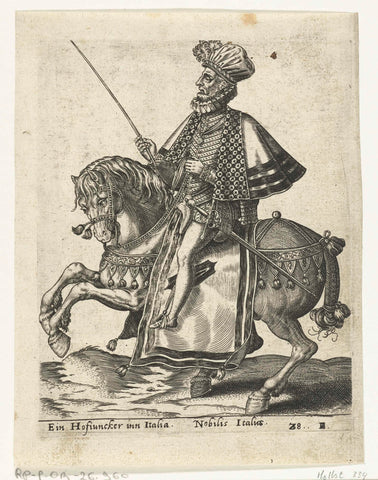 Italian jonker on horseback, Abraham de Bruyn (attributed to), 1577 Canvas Print