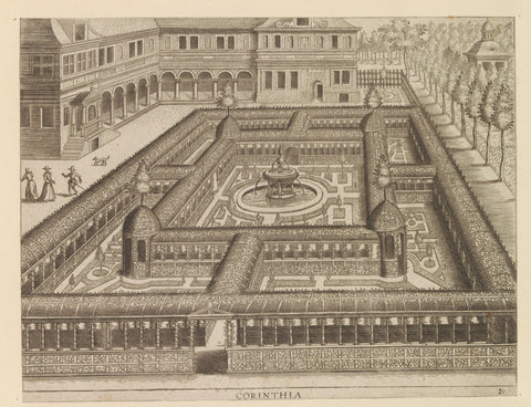 Garden with a first floor surrounded by a double row of corridors of railings, anonymous, c. 1600 - c. 1601 Canvas Print