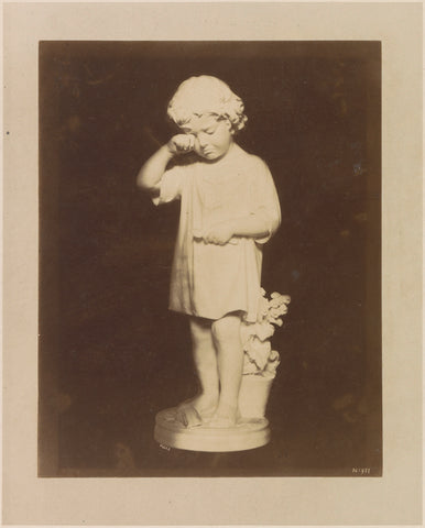 Sculpture of a crying child in front of a container with flowers, klösz, 1873 Canvas Print