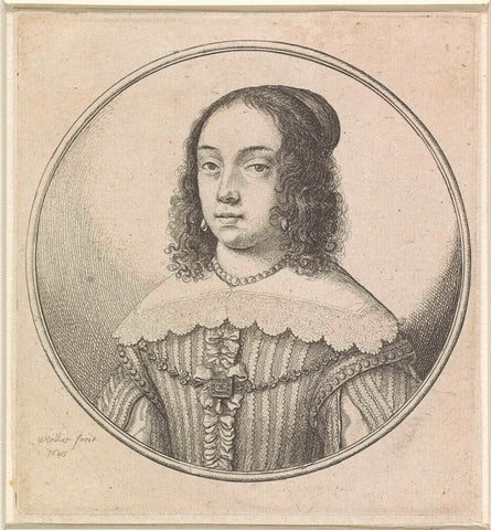 Woman with lace collar, pearl necklace and curly hair, Wenceslaus Hollar, 1646 Canvas Print