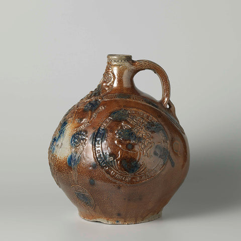 Jug (Bartmann jug) with coat of arms and portraits, anonymous, c. 1607 Canvas Print