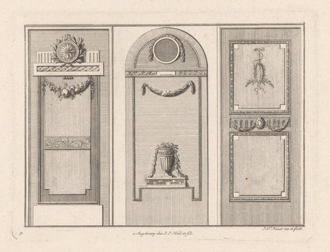 Three panels with garlands, Johann Thomas Hauer, 1758 - 1767 Canvas Print