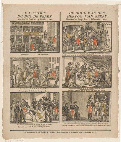 The death / of the Duke of Berry. / Murdered in Paris on February 13, 1820 / De dood van den / Hertog van Berry. / Vermoord te Parys den 13 Februarius 1820, Erve H. Rynders, 1800 - 1854 Canvas Print