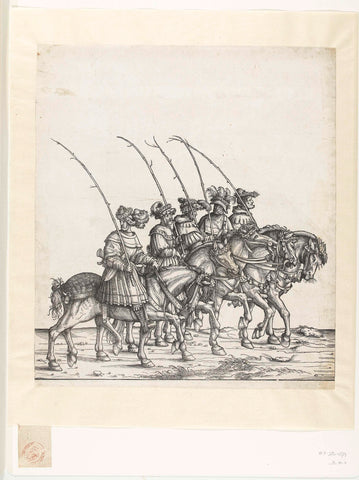 Five hunters on horseback in the hunt for red deer, Hans Burgkmair (I), 1483 - 1526 Canvas Print