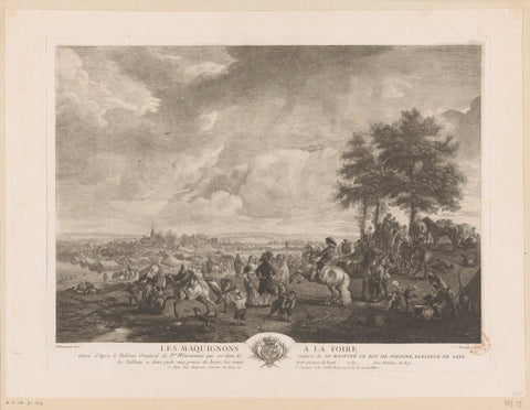 Landscape with horse dealers on a market, Jean Moyreau, c. 1733 - 1762 Canvas Print