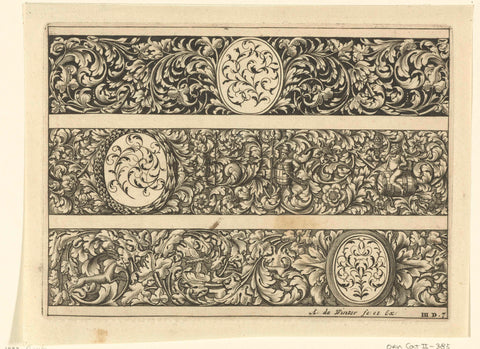 Three friezes with leaf vines and oval medallions, Anthonie de Winter, 1696 Canvas Print