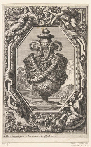 Vaas in cartouche, Jean Lepautre, c. 1650 - c. 1664 Canvas Print