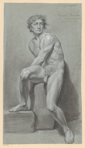 Seated male nude, seen from the front (1st prize 1791), Jan Kamphuijsen, 1791 Canvas Print