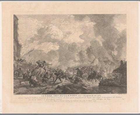 Battle of Charles IX in 1562 against the Huguenots, Jean Moyreau, c. 1733 - 1762 Canvas Print