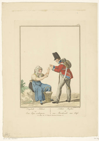 Standing soldier with seated egg seller, Joannes Bemme, 1800 - 1841 Canvas Print