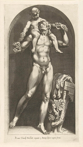 Image of a faun with Bacchus on his shoulders, Cornelis Cort, after c. 1570 - before 1577 Canvas Print