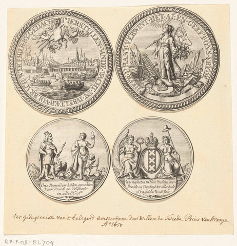 Two medals on the siege of Amsterdam by William II, 1650, anonymous, 1724 - 1726 Canvas Print