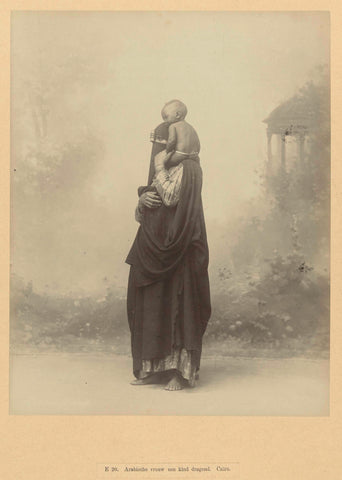 Portrait of a fellahin woman with child, Pascal Sébah, c. 1888 - c. 1898 Canvas Print