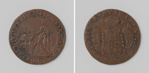 Conclusion of treaty between the Republic and the southern Netherlands concerning toll rights, calculation medal struck by order of the city of Brussels, anonymous, 1609 Canvas Print