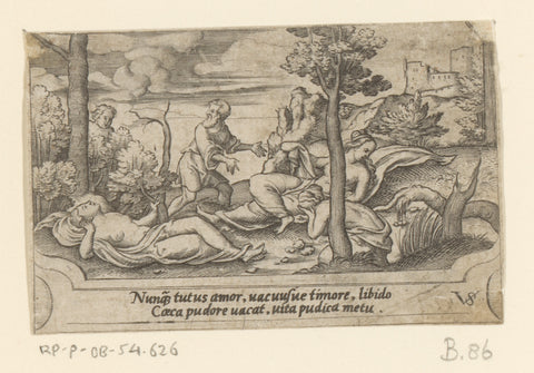 Personifications of love, lust and chastity, Virgil Solis, 1524 - 1562 Canvas Print