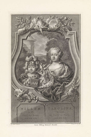 Portrait of Prince William V and Princess Carolina of Orange-Nassau as children, Pieter Tanjé, 1751 Canvas Print