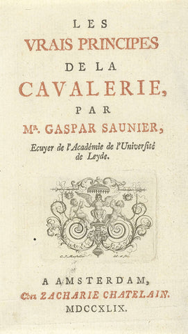 Title page for: G. Saunier, Les vrais Principes de la Cavalerie, 1749, G.J. Marstaller, 1749 Canvas Print