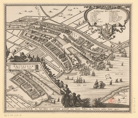 Map of Amsterdam, 1400, Pieter Hendricksz. Schut, 1662 - 1720 Canvas Print